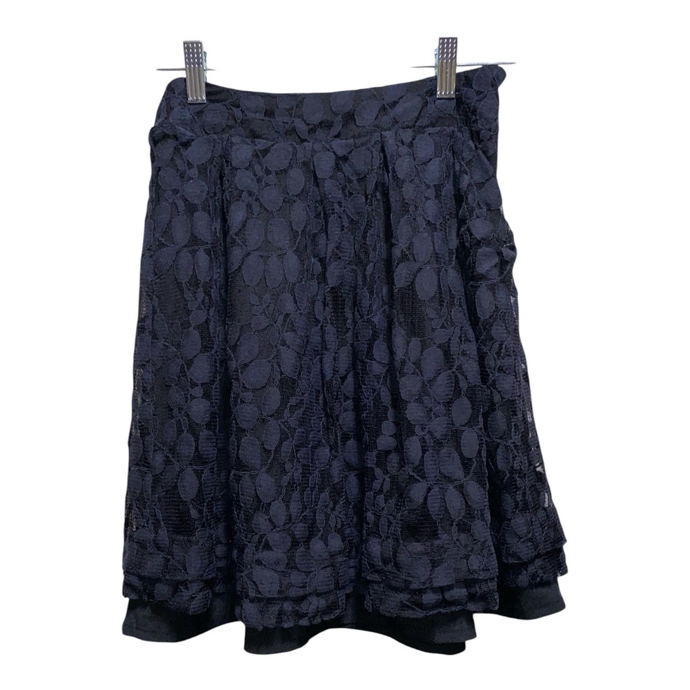Black Floral Lace Skater Skirt Women's XS A-Line Mini Lined Romantic